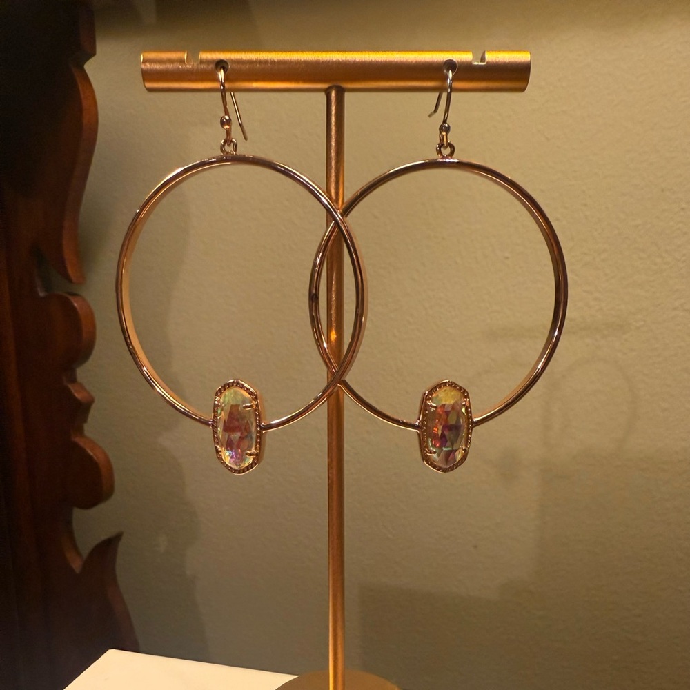 Kendra Scott 14K Gold Plated Elora Hoop Earrings with Iridescent Stones - Picture 2 of 8